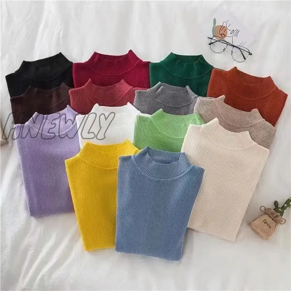 Hnewly Winter Turtleneck Sweater Women Elegant Lined Warm Knitted Pullover Slim Long Sleeve Tops