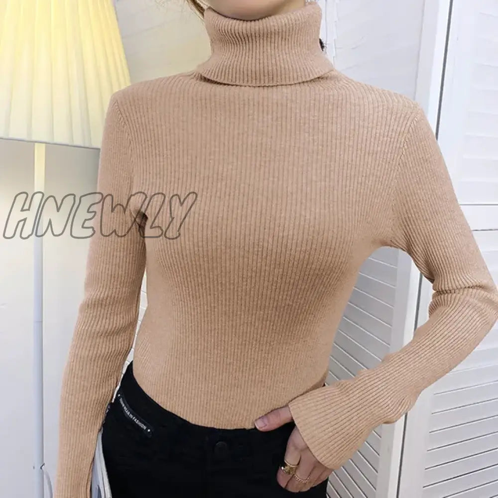 Hnewly Winter Turtleneck Sweater Women Elegant Lined Warm Knitted Pullover Slim Long Sleeve Tops