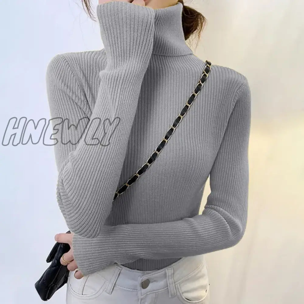 Hnewly Winter Turtleneck Sweater Women Elegant Lined Warm Knitted Pullover Slim Long Sleeve Tops