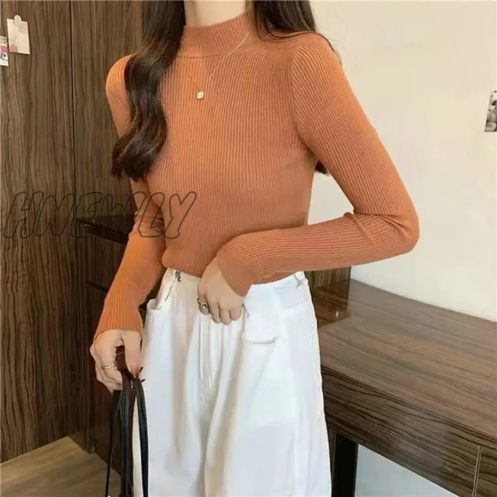 Hnewly Winter Turtleneck Sweater Women Elegant Lined Warm Knitted Pullover Slim Long Sleeve Tops