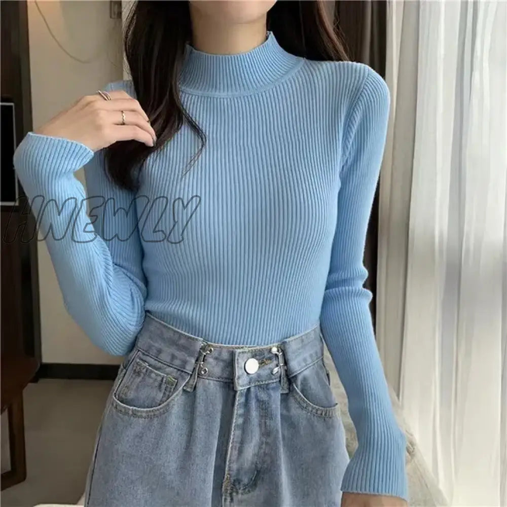 Hnewly Winter Turtleneck Sweater Women Elegant Lined Warm Knitted Pullover Slim Long Sleeve Tops