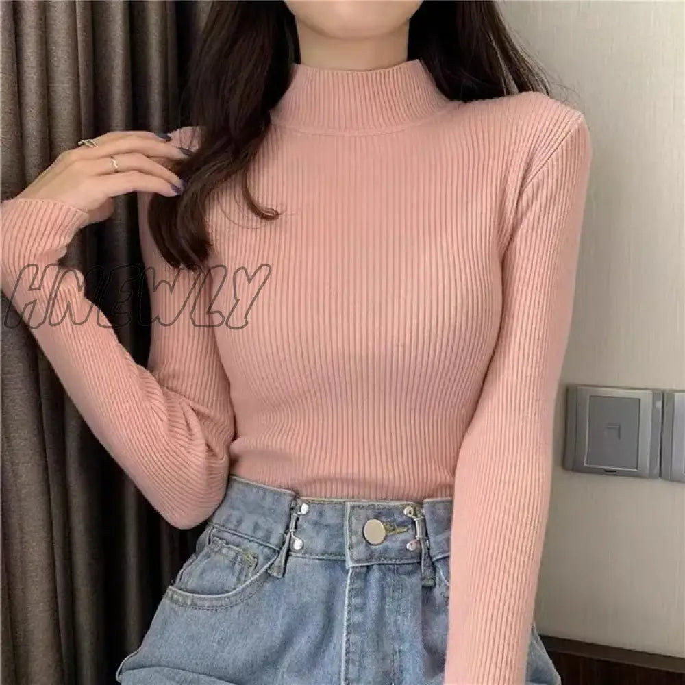 Hnewly Winter Turtleneck Sweater Women Elegant Lined Warm Knitted Pullover Slim Long Sleeve Tops