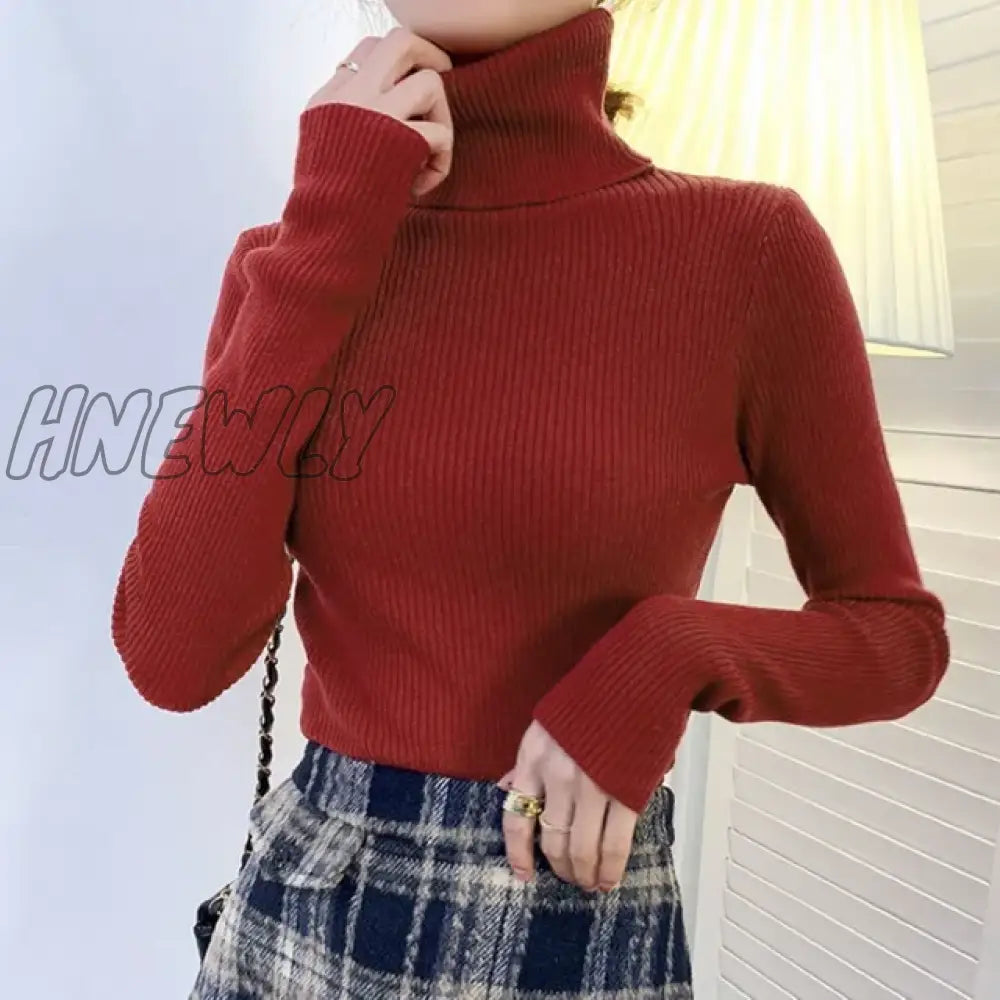 Hnewly Winter Turtleneck Sweater Women Elegant Lined Warm Knitted Pullover Slim Long Sleeve Tops