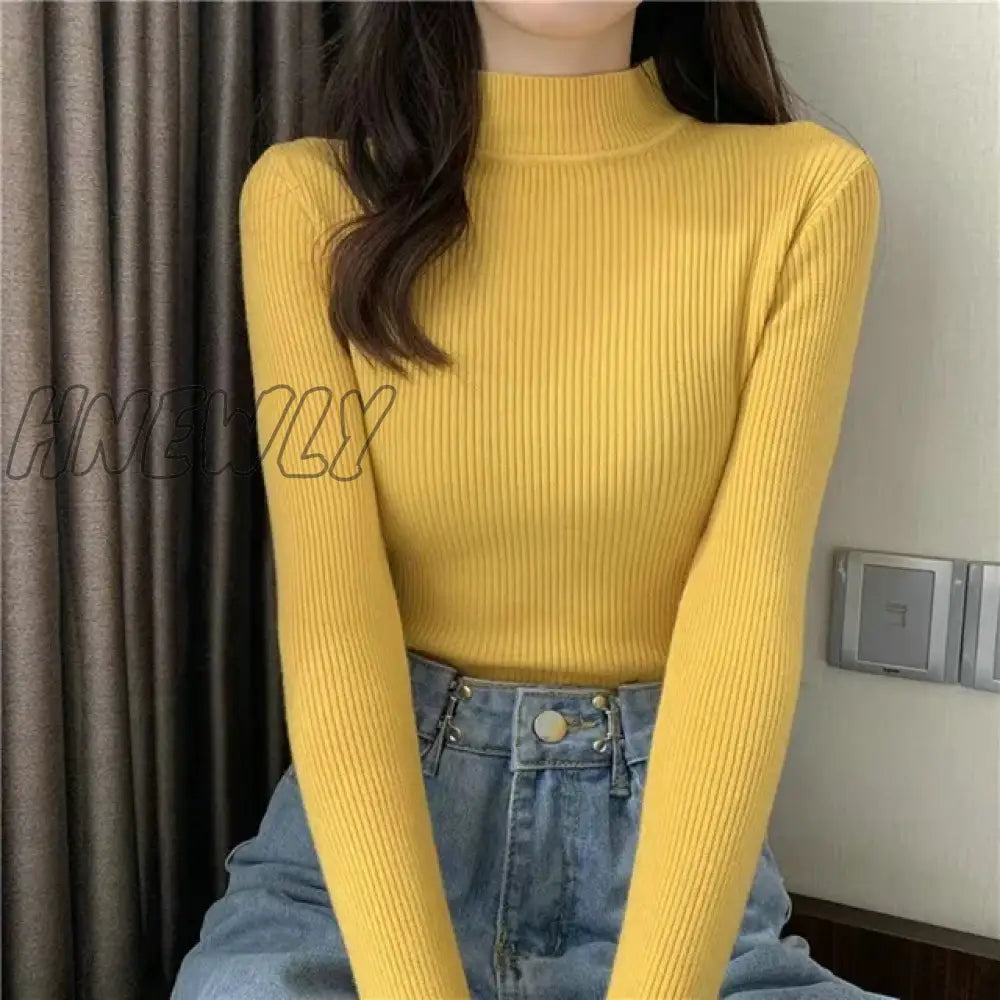 Hnewly Winter Turtleneck Sweater Women Elegant Lined Warm Knitted Pullover Slim Long Sleeve Tops