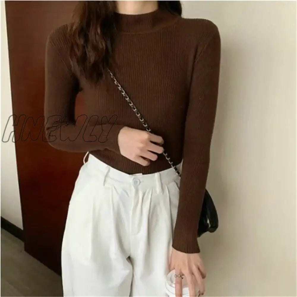 Hnewly Winter Turtleneck Sweater Women Elegant Lined Warm Knitted Pullover Slim Long Sleeve Tops