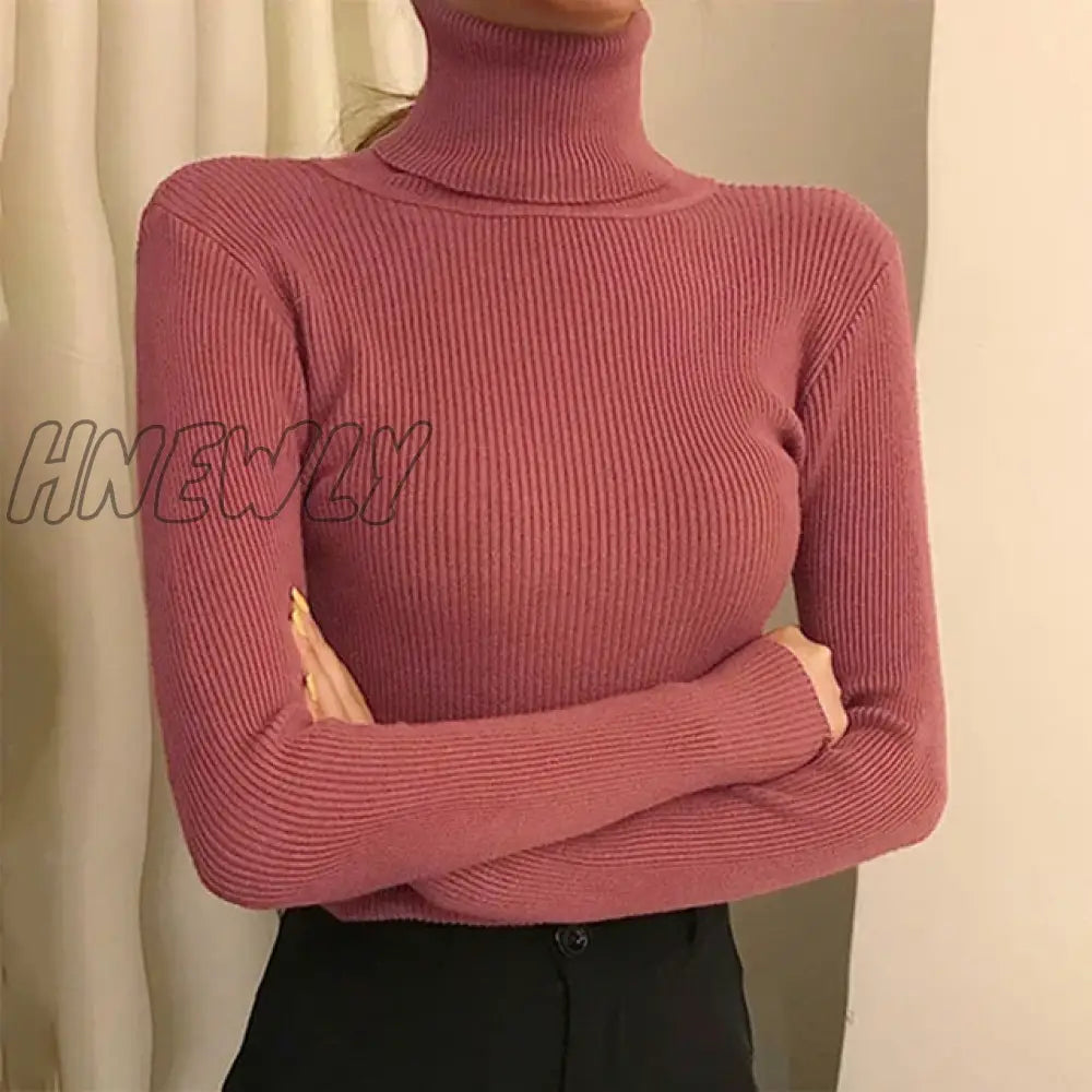 Hnewly Winter Turtleneck Sweater Women Elegant Lined Warm Knitted Pullover Slim Long Sleeve Tops