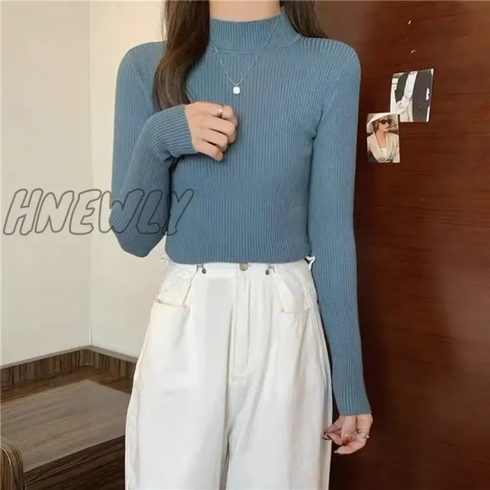 Hnewly Winter Turtleneck Sweater Women Elegant Lined Warm Knitted Pullover Slim Long Sleeve Tops