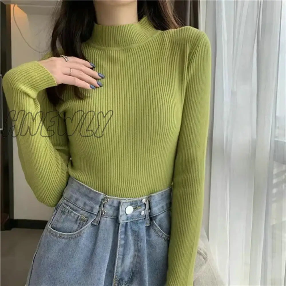 Hnewly Winter Turtleneck Sweater Women Elegant Lined Warm Knitted Pullover Slim Long Sleeve Tops