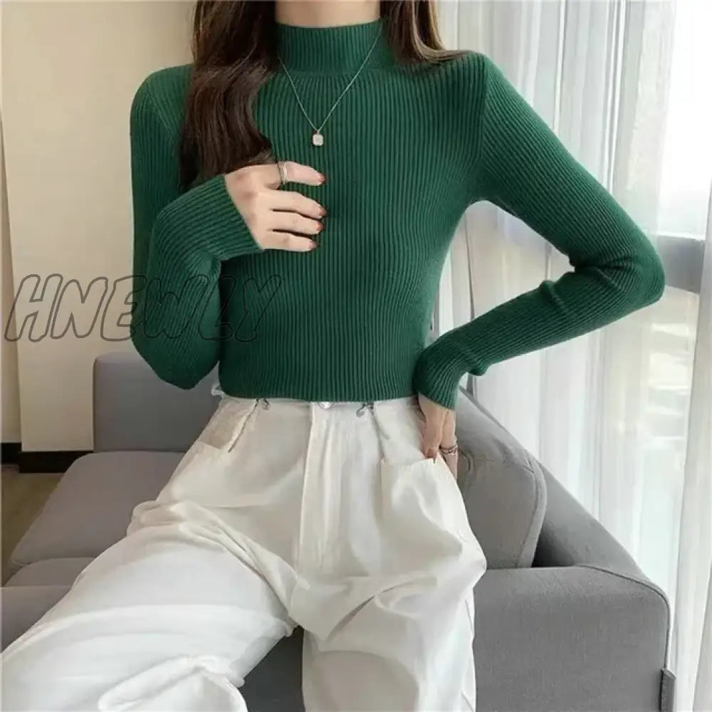 Hnewly Winter Turtleneck Sweater Women Elegant Lined Warm Knitted Pullover Slim Long Sleeve Tops