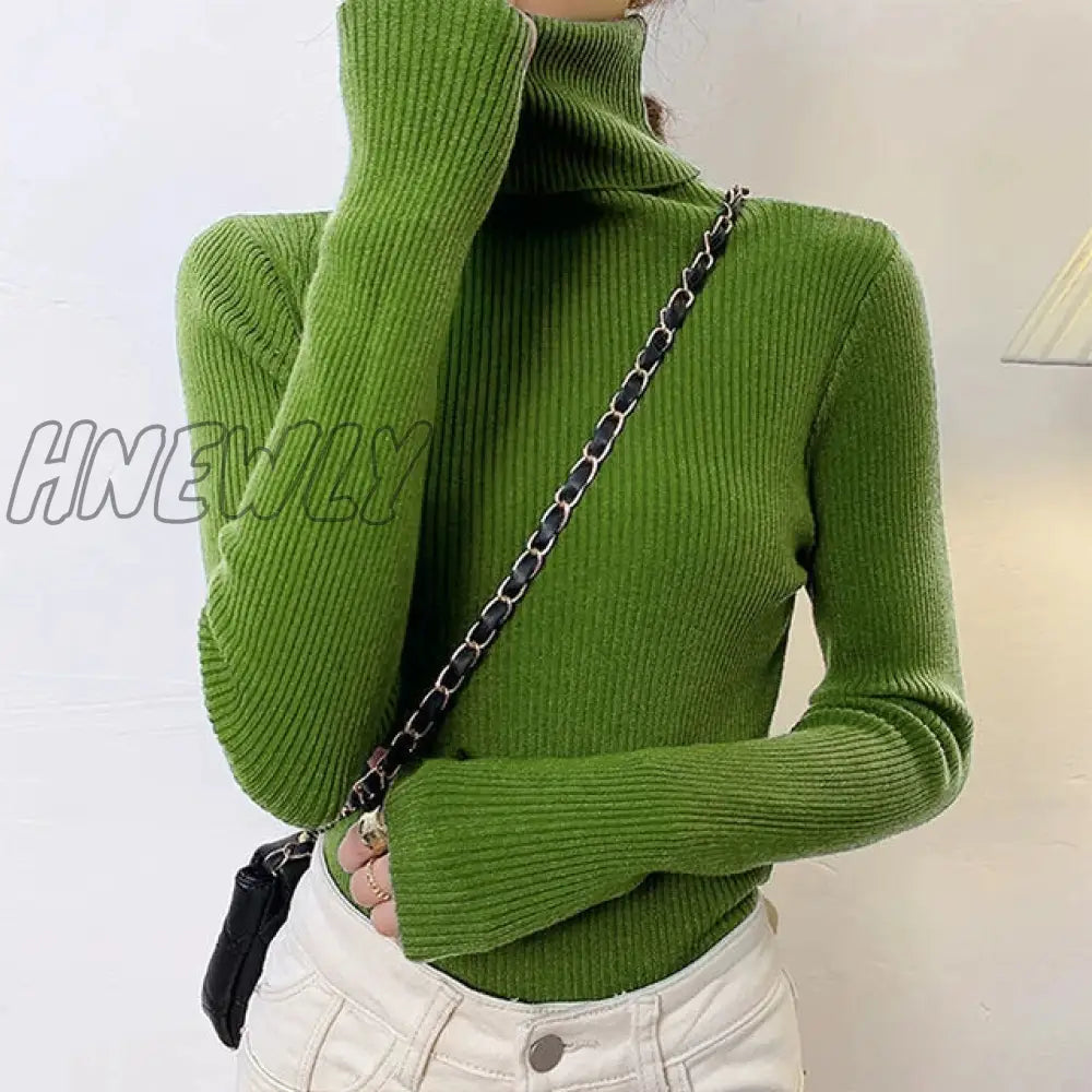 Hnewly Winter Turtleneck Sweater Women Elegant Lined Warm Knitted Pullover Slim Long Sleeve Tops