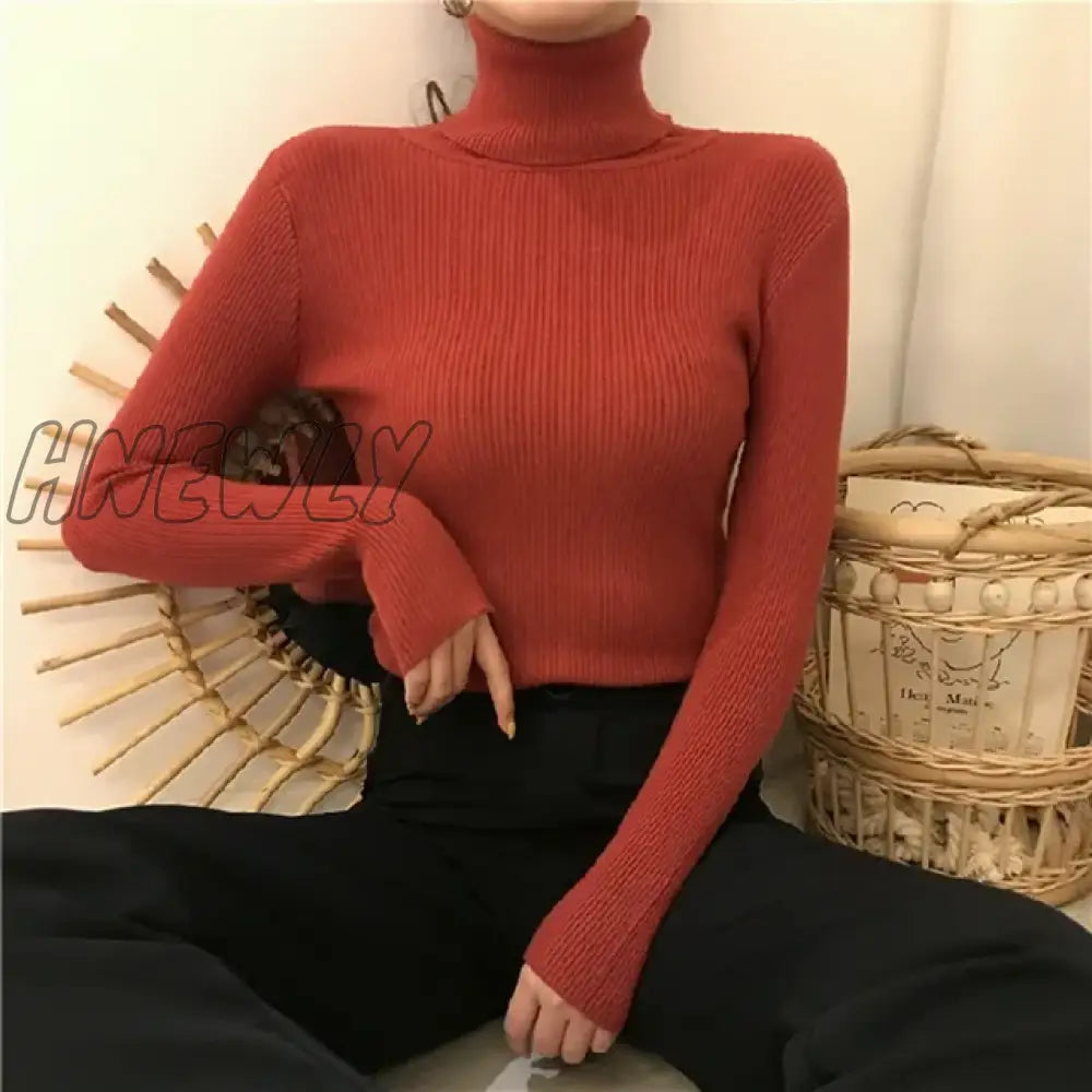 Hnewly Winter Turtleneck Sweater Women Elegant Lined Warm Knitted Pullover Slim Long Sleeve Tops