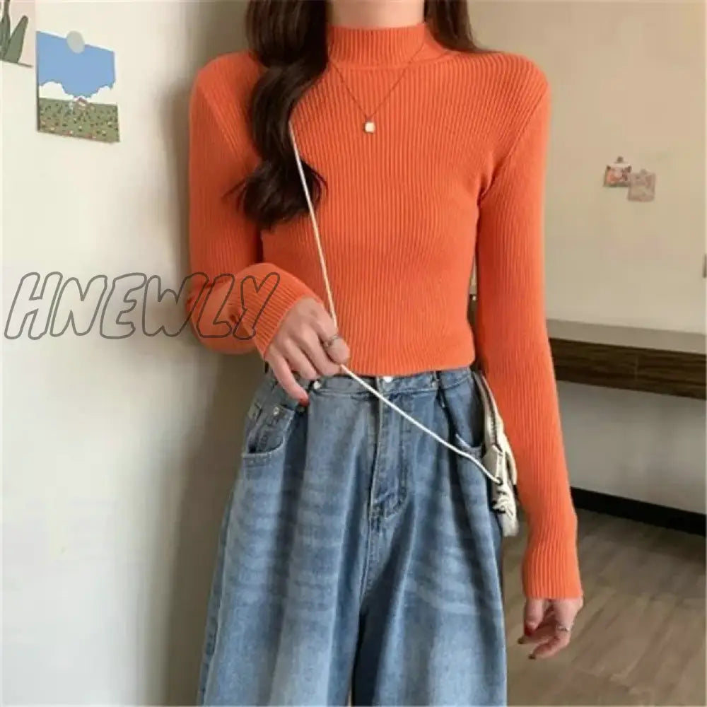 Hnewly Winter Turtleneck Sweater Women Elegant Lined Warm Knitted Pullover Slim Long Sleeve Tops