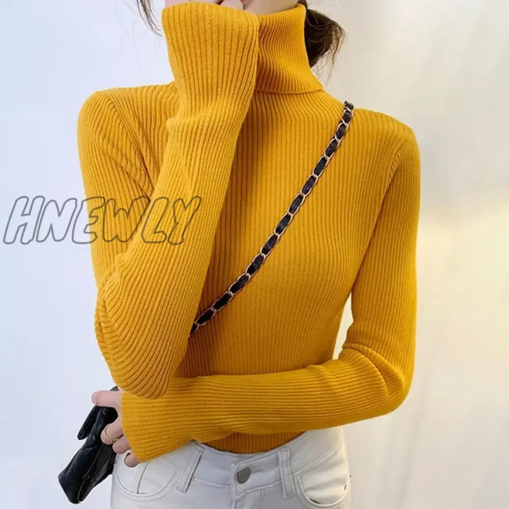 Hnewly Winter Turtleneck Sweater Women Elegant Lined Warm Knitted Pullover Slim Long Sleeve Tops