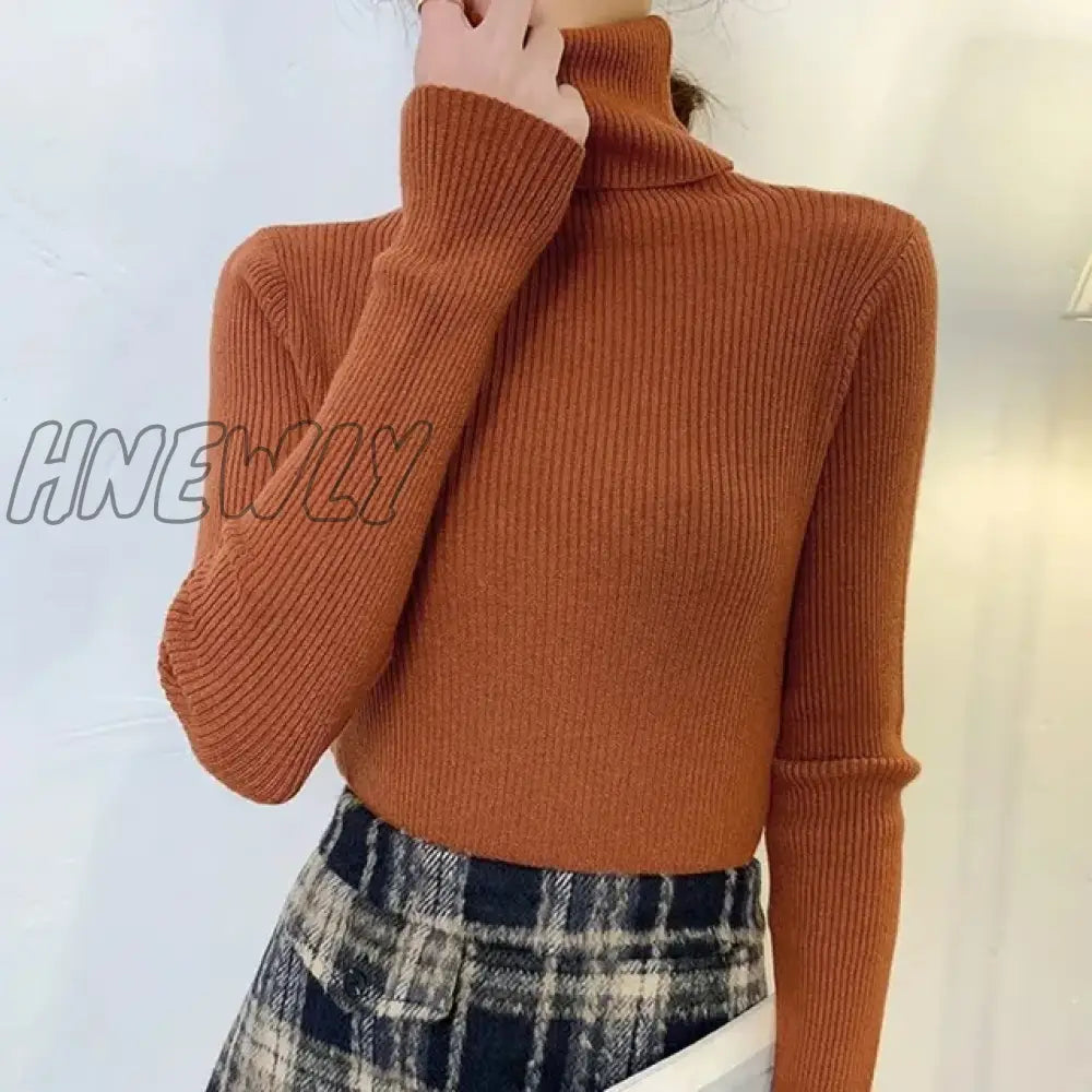 Hnewly Winter Turtleneck Sweater Women Elegant Lined Warm Knitted Pullover Slim Long Sleeve Tops