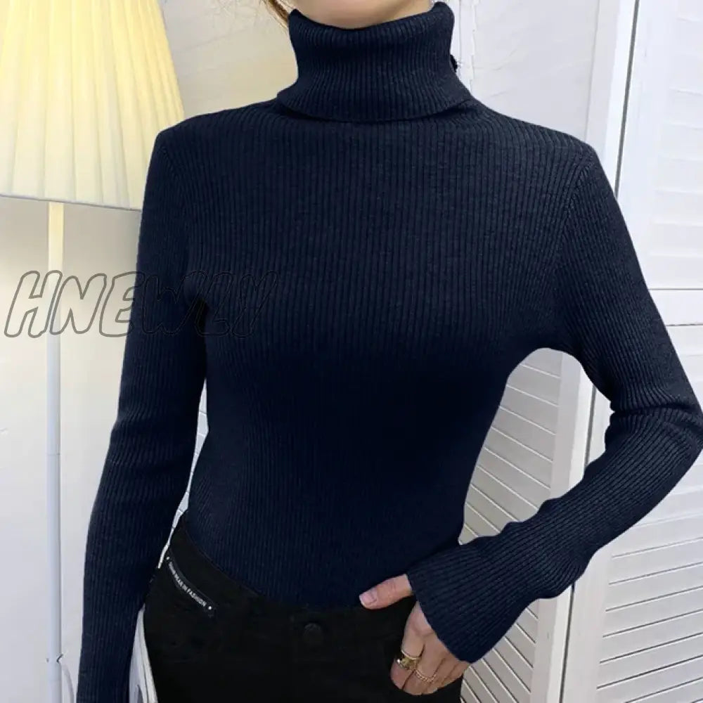 Hnewly Winter Turtleneck Sweater Women Elegant Lined Warm Knitted Pullover Slim Long Sleeve Tops