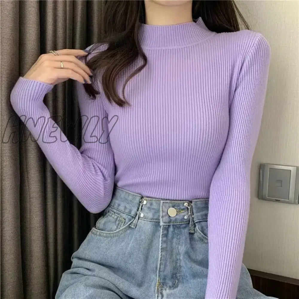 Hnewly Winter Turtleneck Sweater Women Elegant Lined Warm Knitted Pullover Slim Long Sleeve Tops