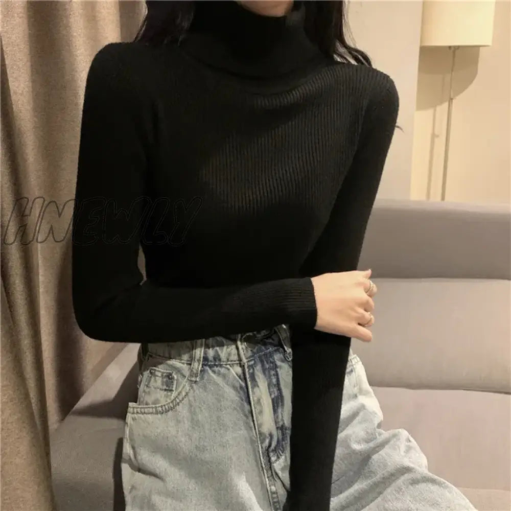 Hnewly Winter Turtleneck Sweater Women Elegant Lined Warm Knitted Pullover Slim Long Sleeve Tops