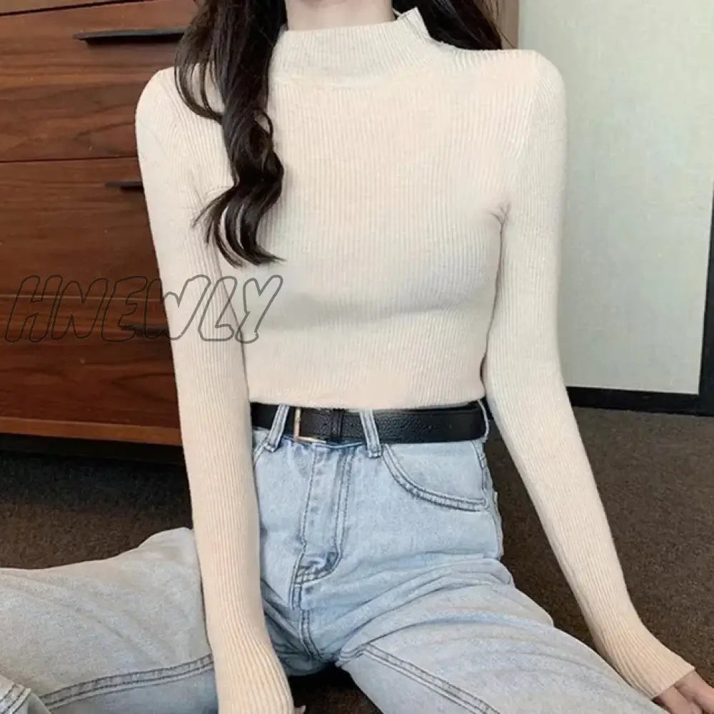 Hnewly Winter Turtleneck Sweater Women Elegant Lined Warm Knitted Pullover Slim Long Sleeve Tops