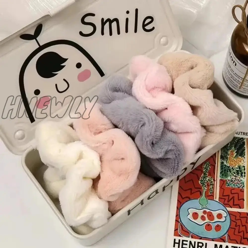 Hnewly Winter Warm Soft Hair Scrunchies For Women Girls Cute Plush Elastic Band Multicolor Rubber