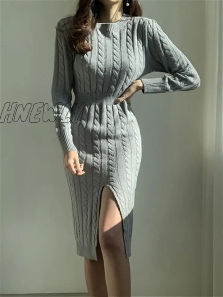 Hnewly Winter Women’s Dress Bodycon Sweater Women Long Sleeve Knitted Dresses Maxi Vintage