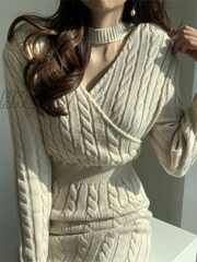 Hnewly Winter Women’s Dress Bodycon Sweater Women Long Sleeve Knitted Dresses Maxi Vintage