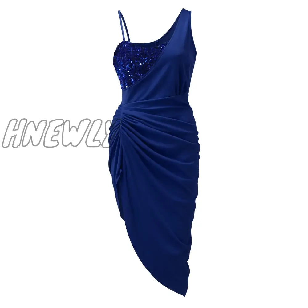 Hnewly Woman Casual Fashion Stitching Sexy Club Women Sleeveless Folds Sequin Dress Women’s Long