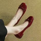 Hnewly Woman's Flats Patent Leather Ballet Flats Bowtie Boat Shoes Low Heels Slip on Flat Shoes Woman Black Loafers Spring Autumn
