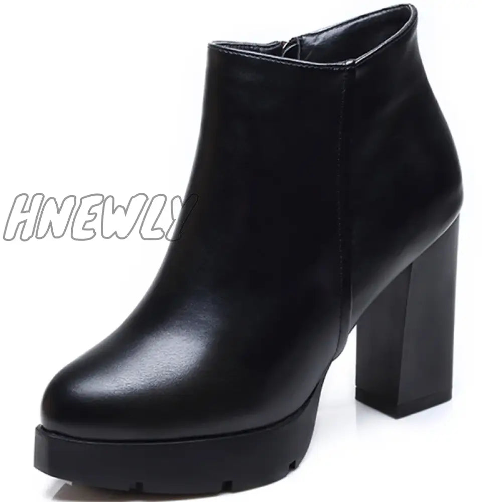 Hnewly Women Ankle Boots Autumn Winter Martin 10Cm High Heels Platform Sexy Ladies Black Pumps Shoes