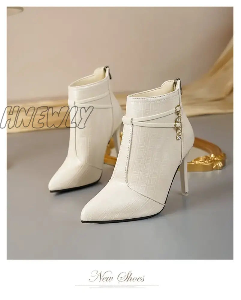 Hnewly Women Boots Winter Autumn Super High Heels Dress Shoes Pointed Toe Ankle Thin Botas Mujer