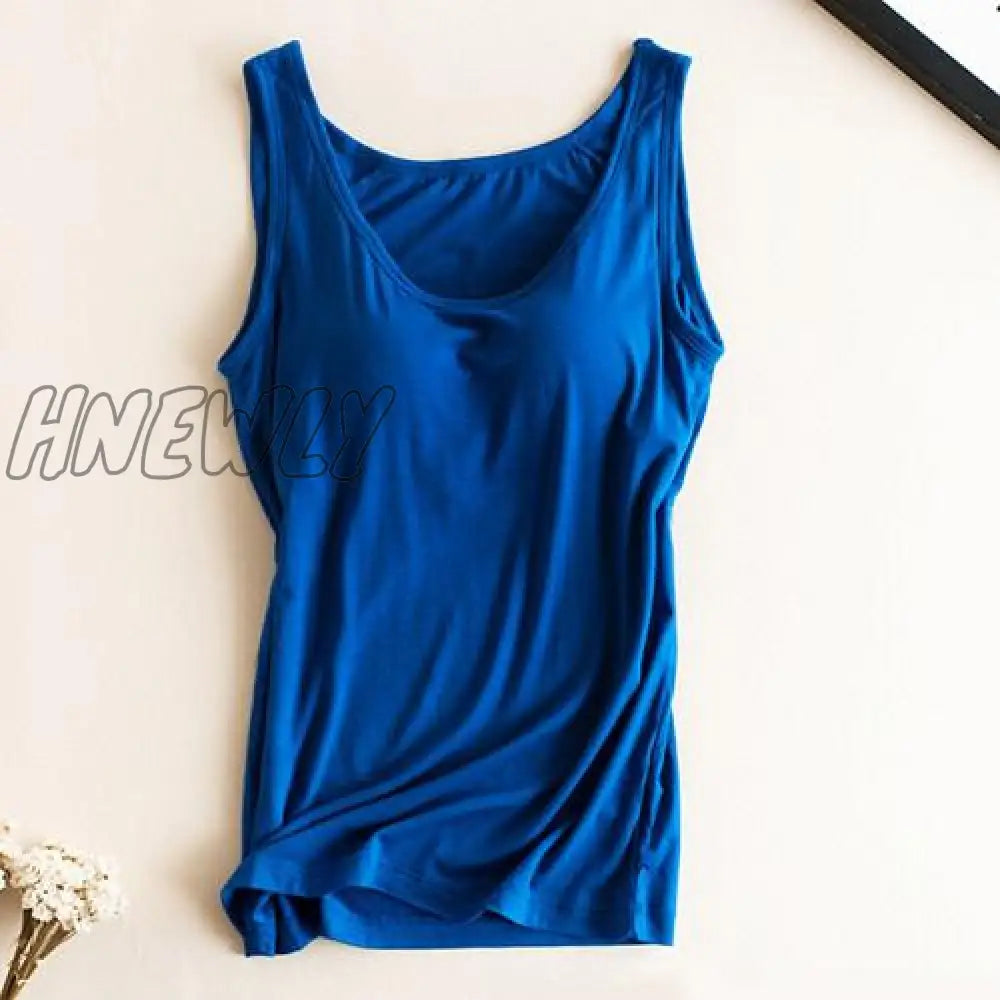 Hnewly Women Built In Bra Padded Tank Top Female Modal Breathable Fitness Camisole Tops Solid Push