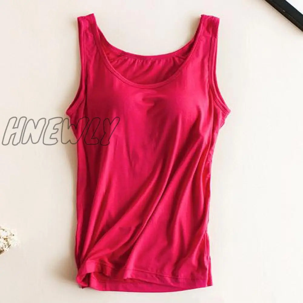 Hnewly Women Built In Bra Padded Tank Top Female Modal Breathable Fitness Camisole Tops Solid Push