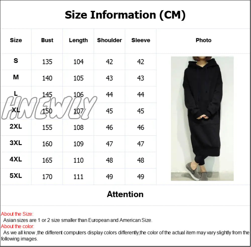 Hnewly Women Casual Hooded Dress Solid Drawsting Long Sleeve Sweatshirts Autumn Winter Oversized