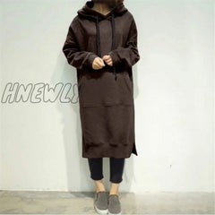 Hnewly Women Casual Hooded Dress Solid Drawsting Long Sleeve Sweatshirts Autumn Winter Oversized