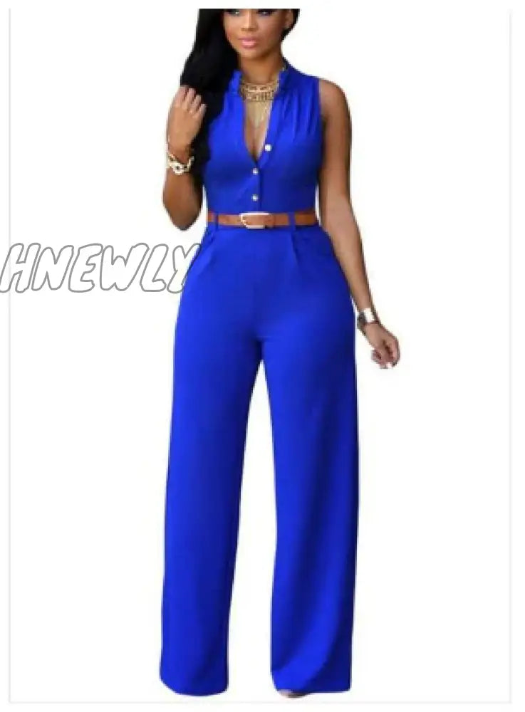 Hnewly Women Casual Sleeveless One Piece Romper Office Sexy V-Neck Shirt Jumpsuit Fashion Wide Leg