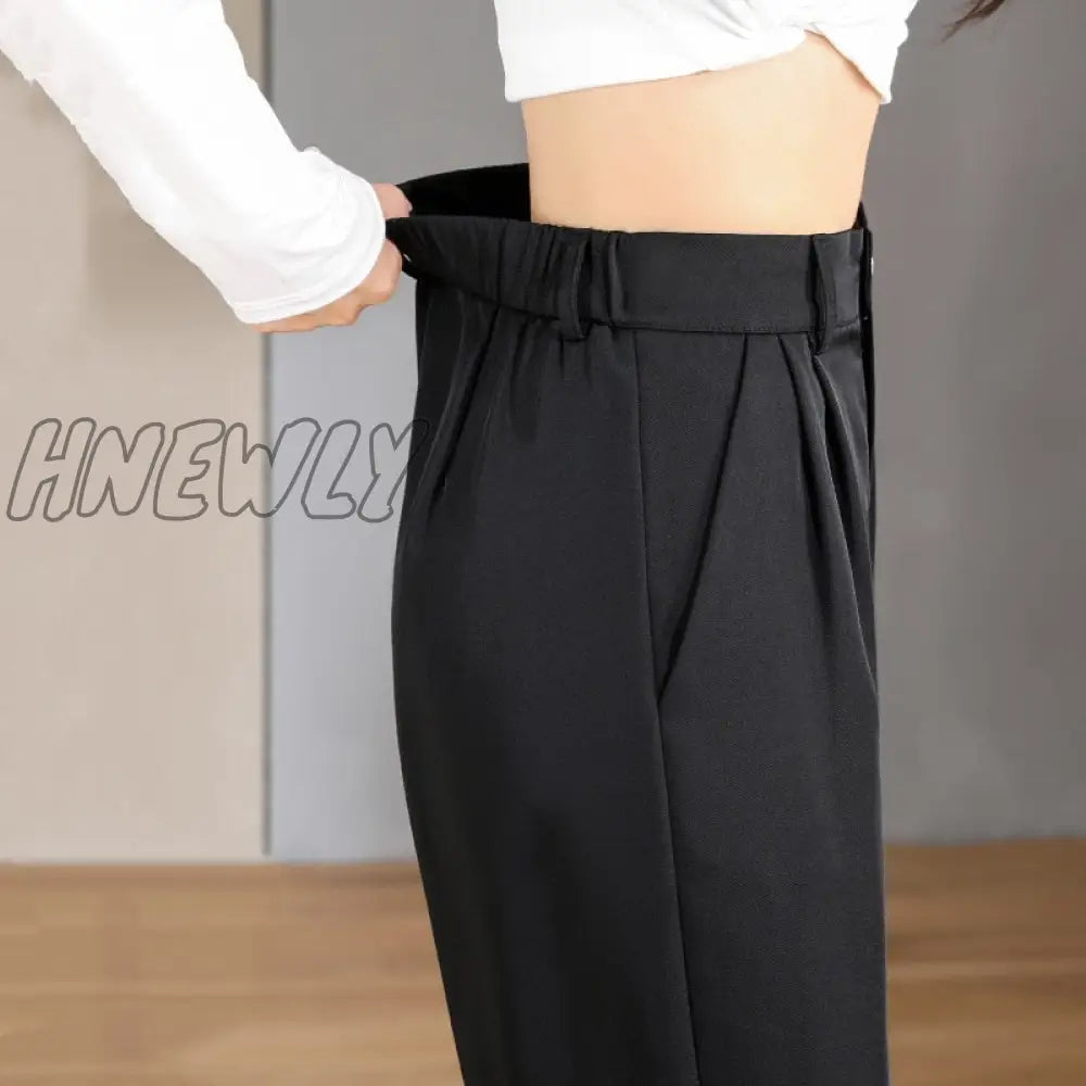 Hnewly Women Chic Office Wear Straight Pants Vintage High Ladies Trousers Baggy Korean
