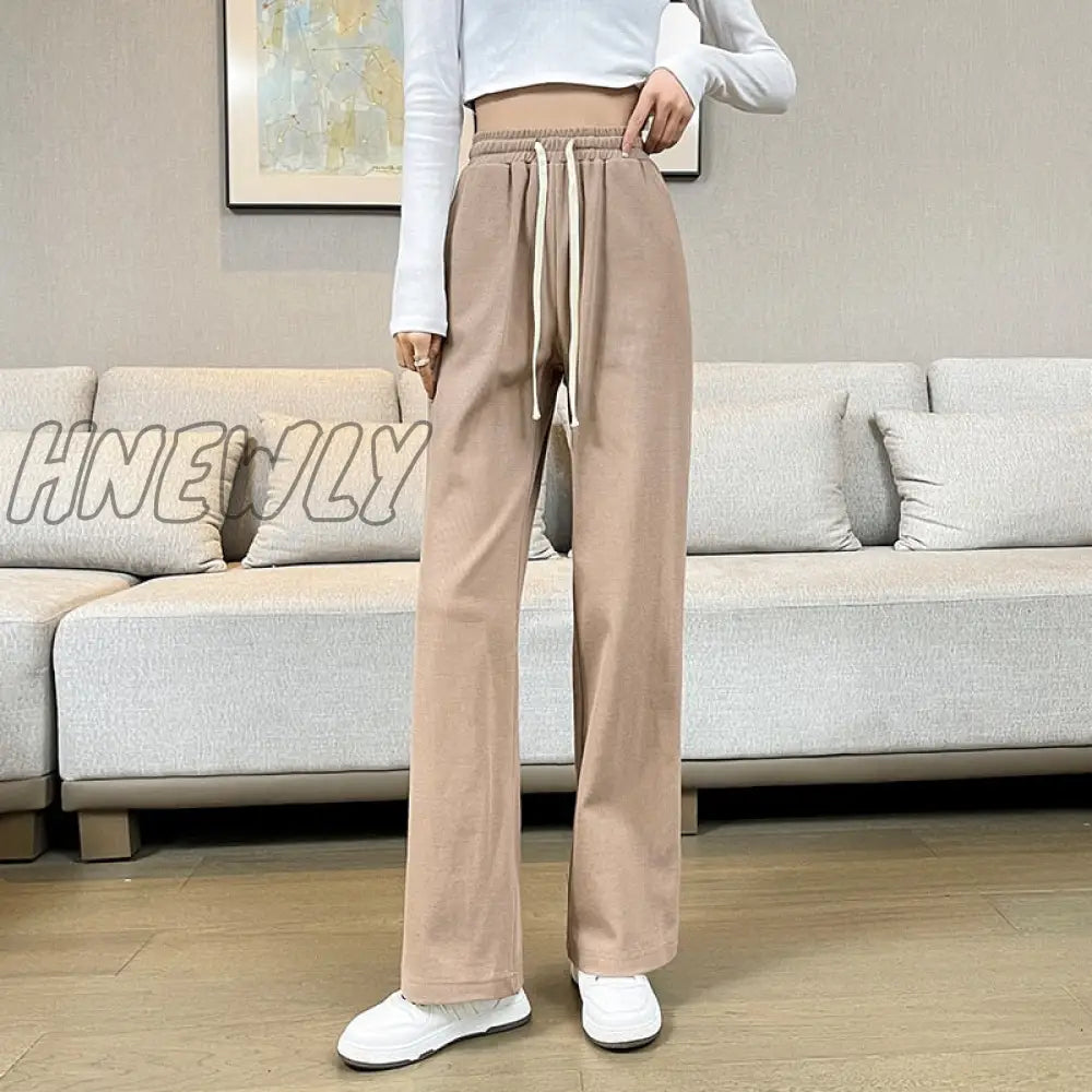 Hnewly Women Chic Office Wear Straight Pants Vintage High Ladies Trousers Baggy Korean