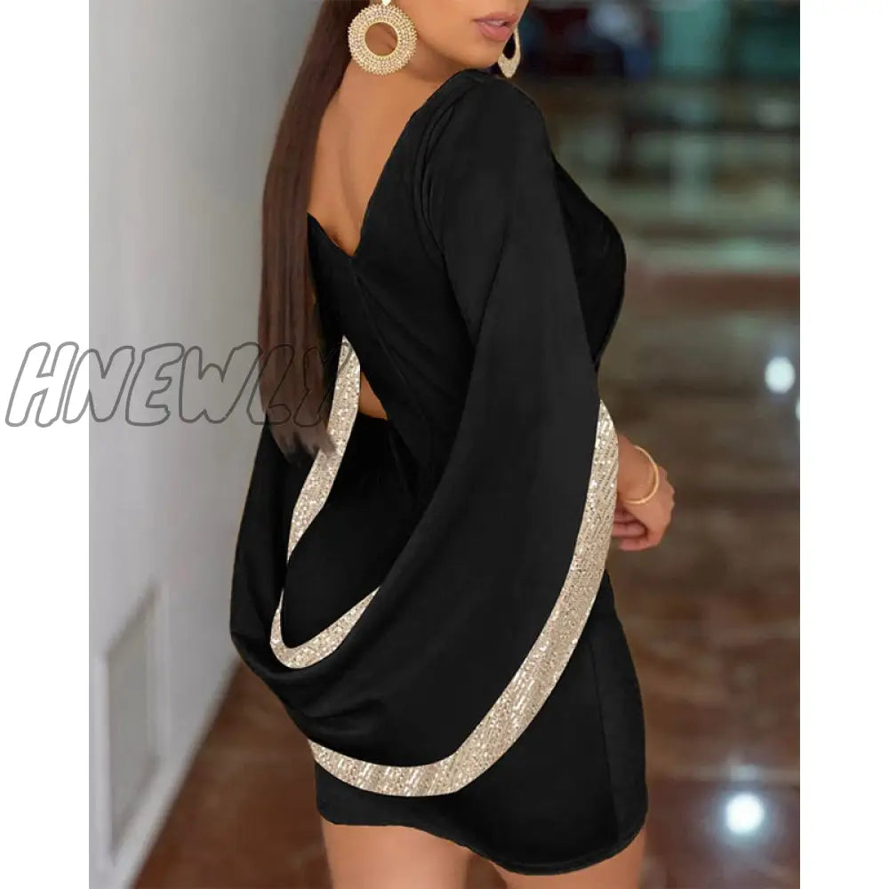 Hnewly Women Cloak Sleeve Dress Party Runched Long Slim Fit Club Bodycon Mini Spring Outfits Trends