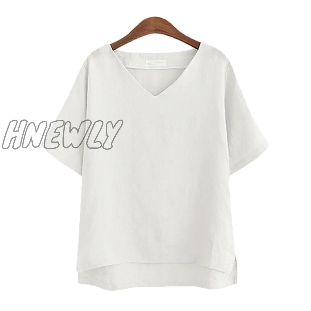 Hnewly Women Cotton Vintage Loose Thin T Shirts Xxxl V-Neck Flax Breathable T-Shirt Summer Sexy