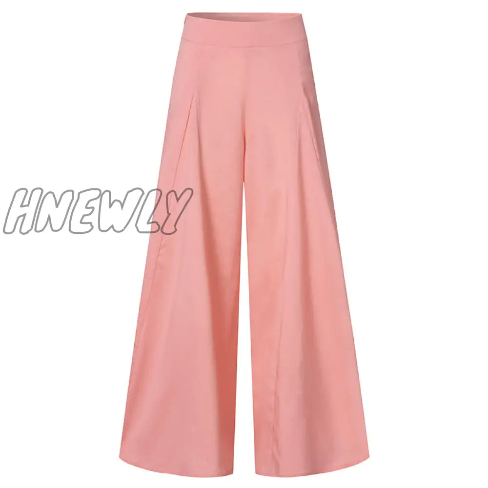 Hnewly Women Elegant High Waist Wide Leg Pants Spring Vintage Flare Trousers Casual Solid Zipper