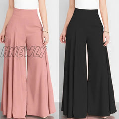 Hnewly Women Elegant High Waist Wide Leg Pants Spring Vintage Flare Trousers Casual Solid Zipper