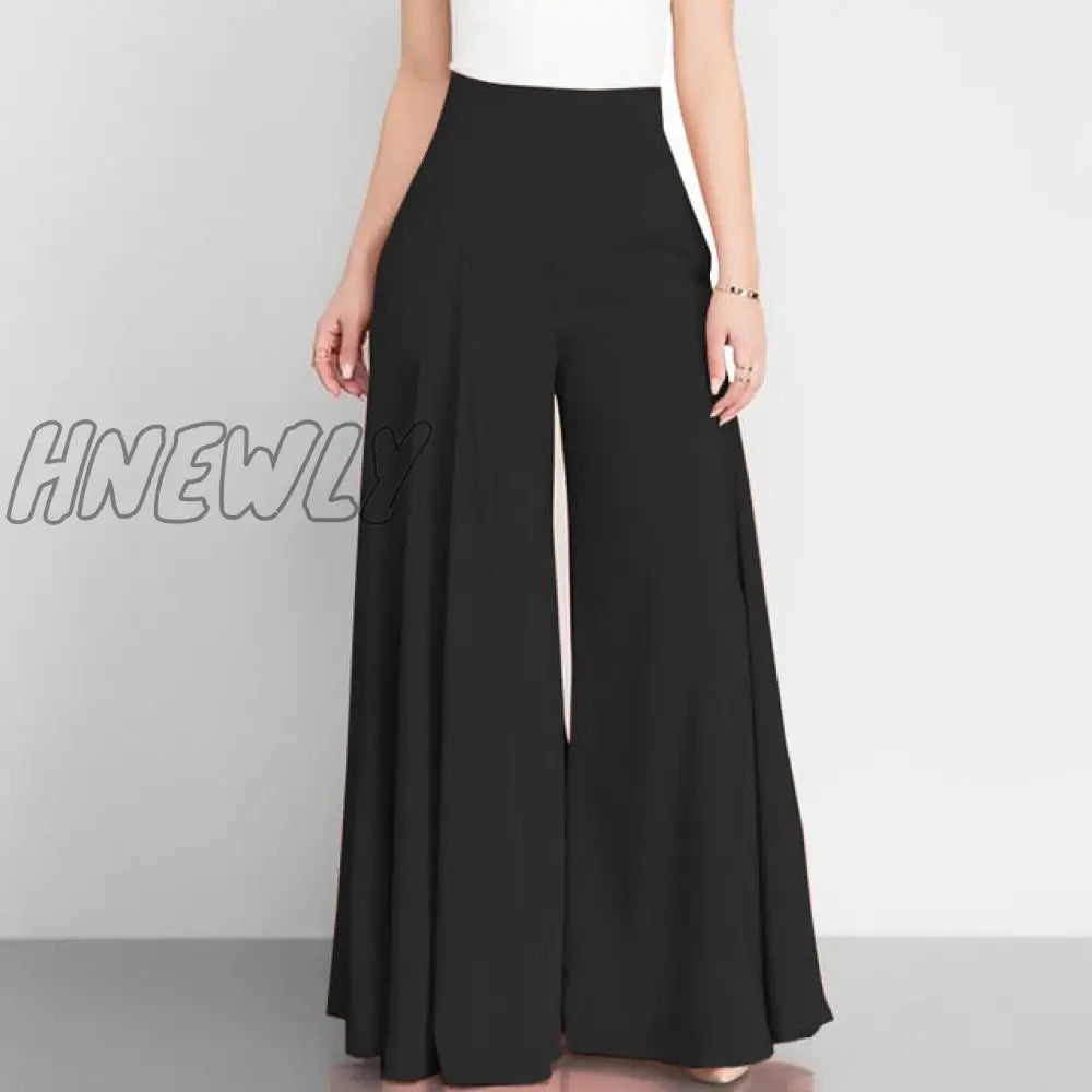 Hnewly Women Elegant High Waist Wide Leg Pants Spring Vintage Flare Trousers Casual Solid Zipper