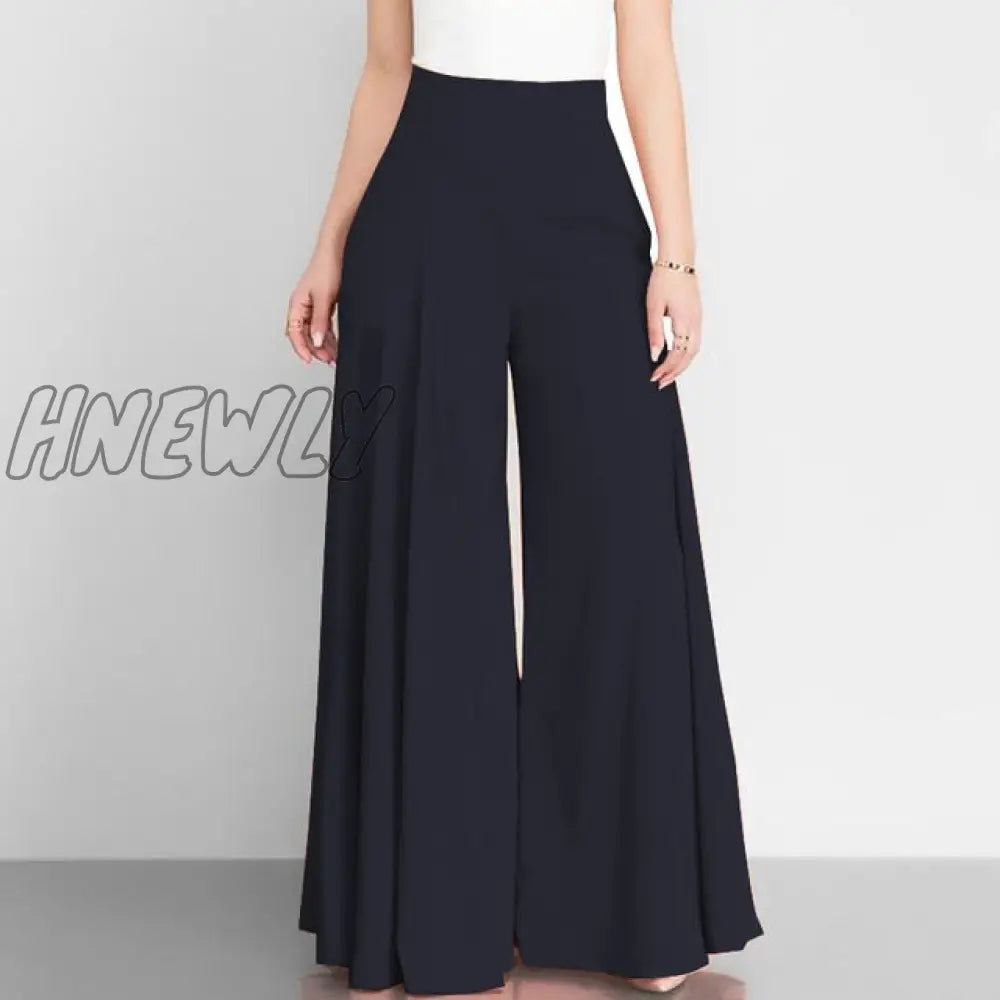 Hnewly Women Elegant High Waist Wide Leg Pants Spring Vintage Flare Trousers Casual Solid Zipper