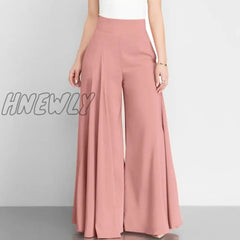 Hnewly Women Elegant High Waist Wide Leg Pants Spring Vintage Flare Trousers Casual Solid Zipper