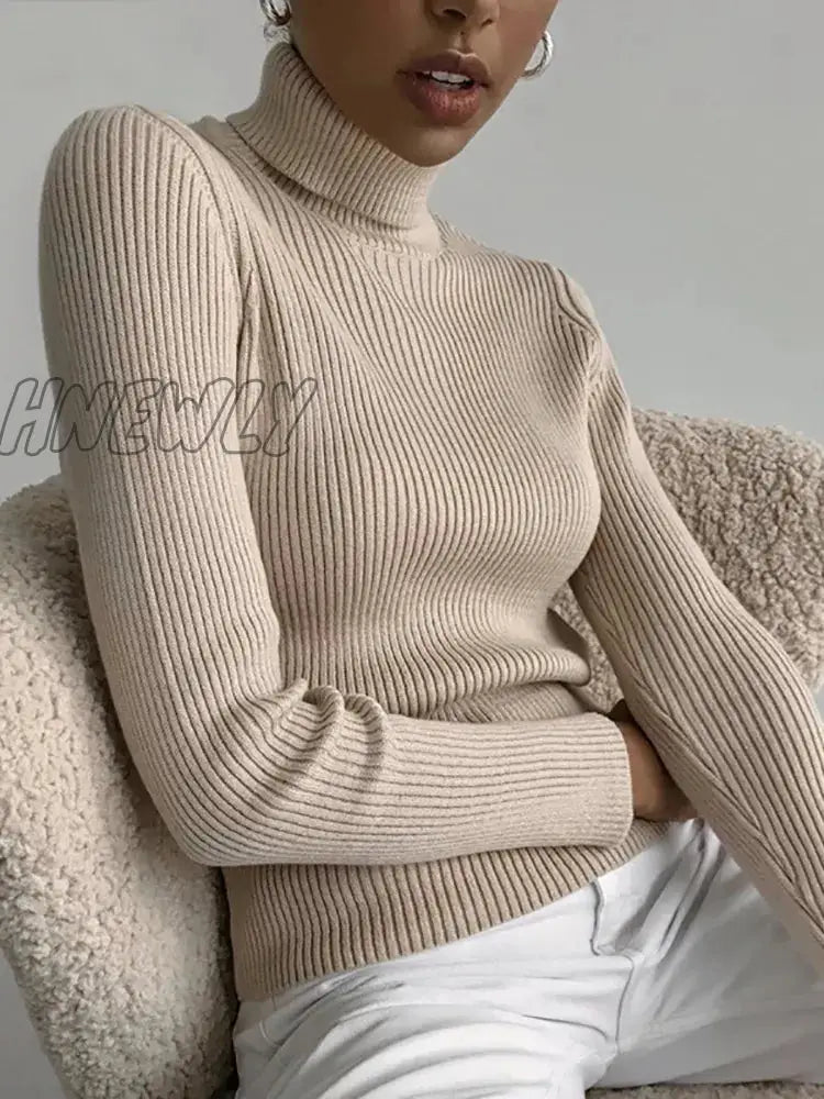 Hnewly Women Fall Turtleneck Sweater Knitted Soft Pullovers Cashmere Jumpers Basic Sweaters For