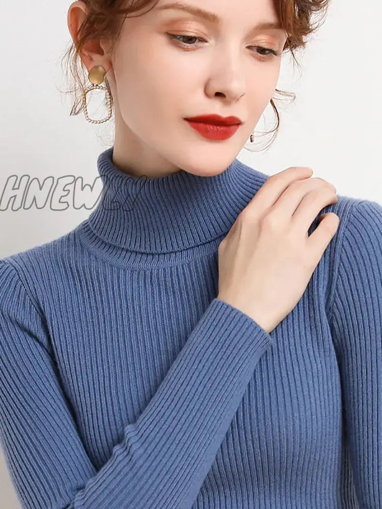 Hnewly Women Fall Turtleneck Sweater Knitted Soft Pullovers Cashmere Jumpers Basic Sweaters For