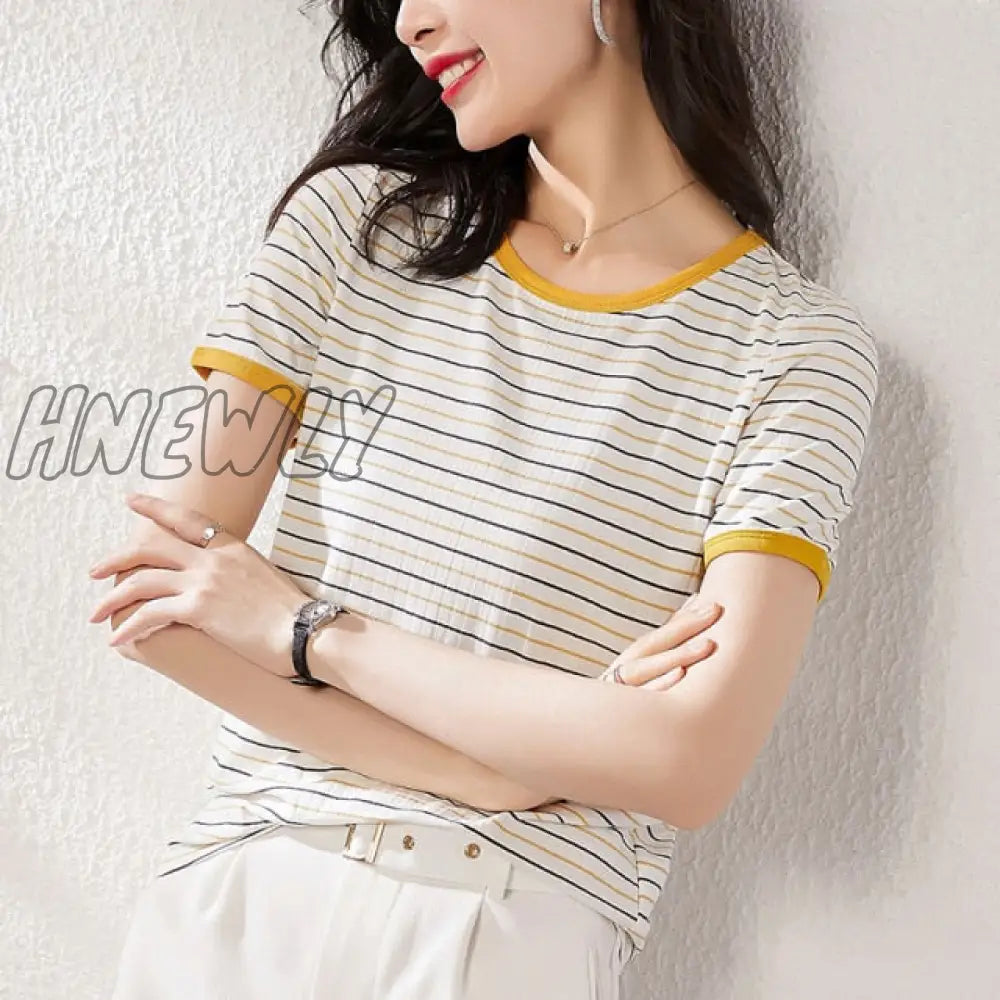 Hnewly Women Fashion Black And White Striped Blouse Shirt Casual Long Sleeve O - Neck Soft Korean