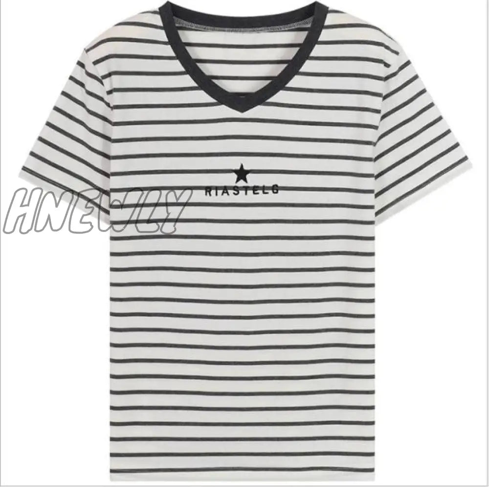 Hnewly Women Fashion Black And White Striped Blouse Shirt Casual Long Sleeve O - Neck Soft Korean