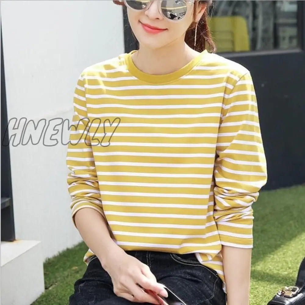 Hnewly Women Fashion Black And White Striped Blouse Shirt Casual Long Sleeve O - Neck Soft Korean