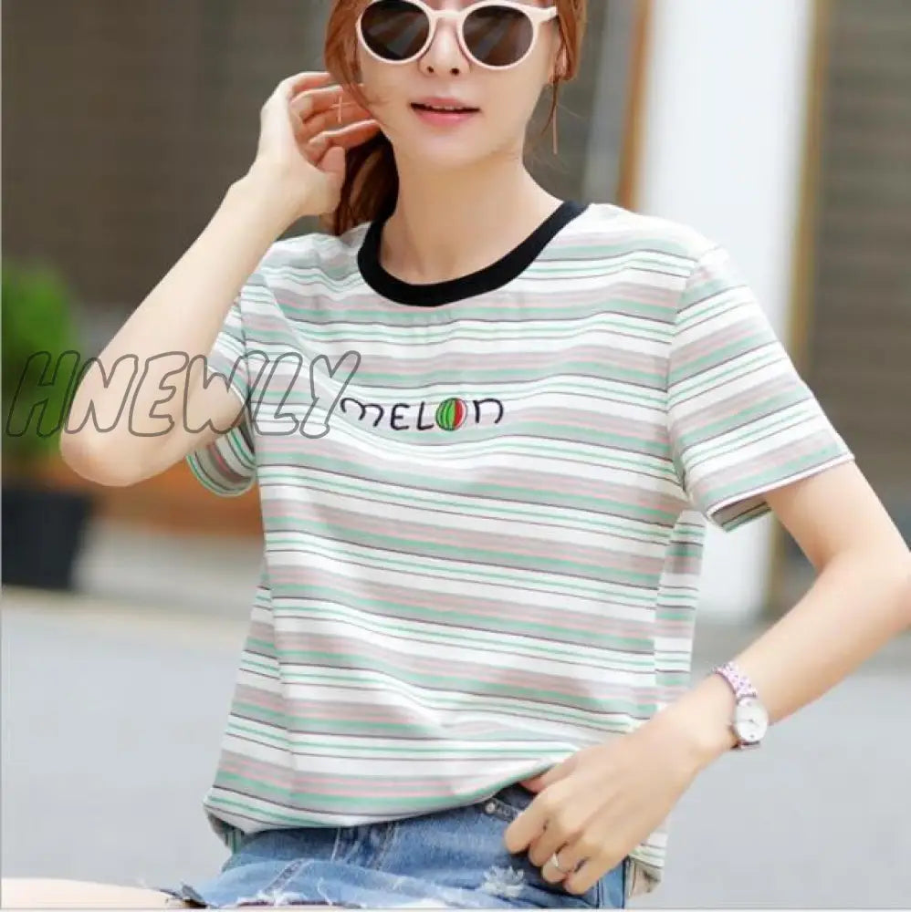 Hnewly Women Fashion Black And White Striped Blouse Shirt Casual Long Sleeve O - Neck Soft Korean