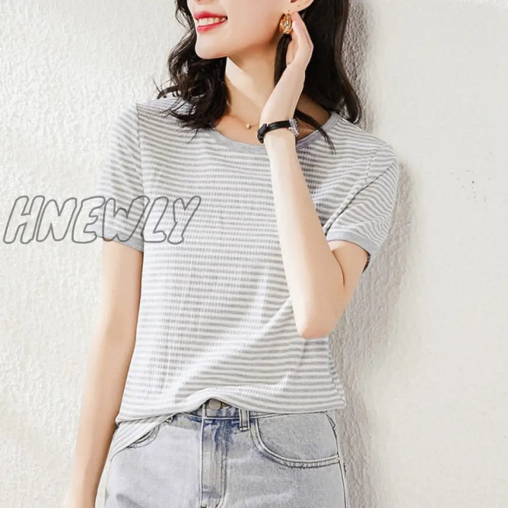 Hnewly Women Fashion Black And White Striped Blouse Shirt Casual Long Sleeve O - Neck Soft Korean